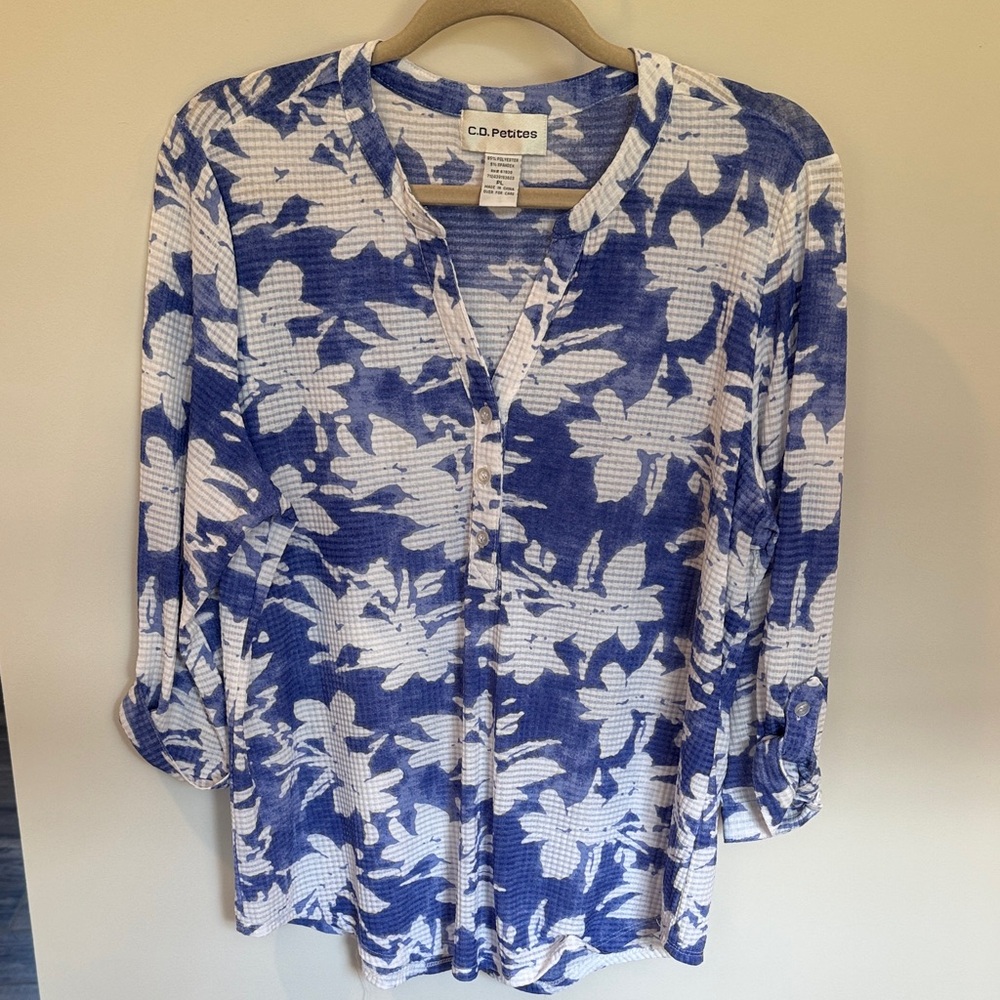 Blue & White Floral Henley Top